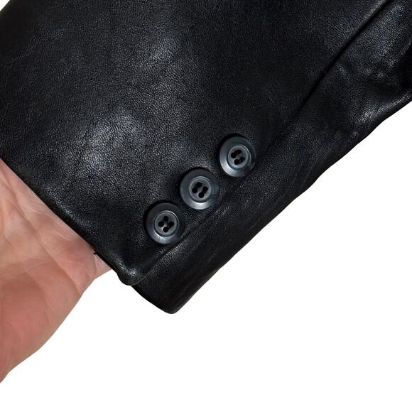 Excelled Collection Vintage Y2K Leather Trench Coat Welt Pockets Black Size L - Picture 6 of 9